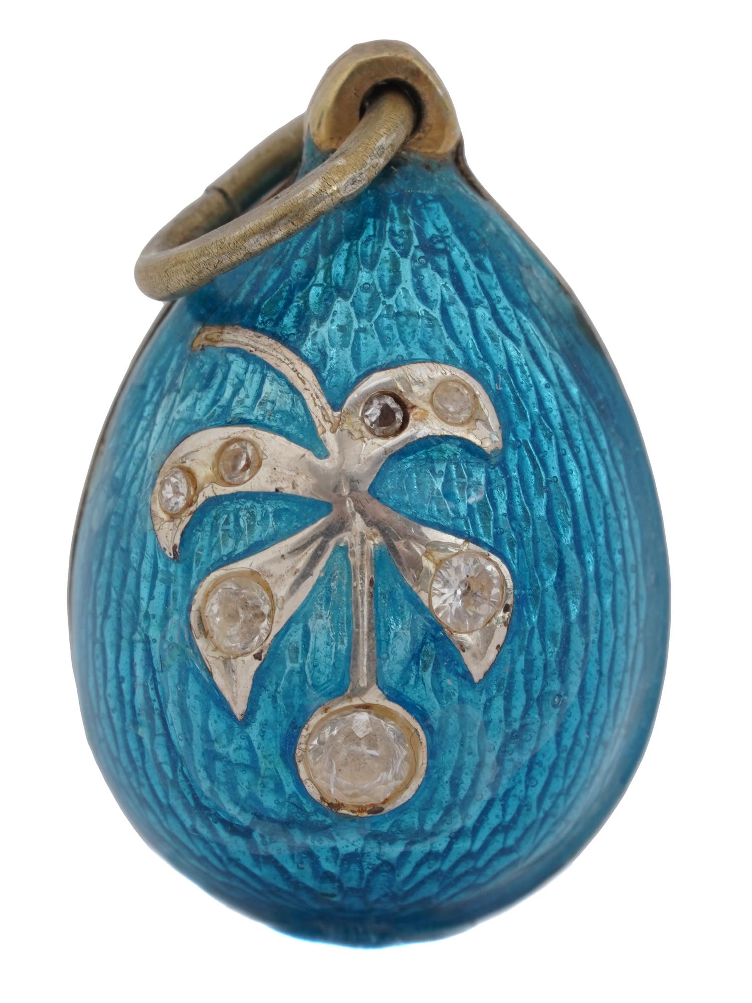 RUSSIAN SILVER GILT JEWELED ENAMEL EGG PENDANT